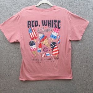 Simply Southern Womens Shirt Large Pink Short Sleeve Ice Cream USA 4th Preppy